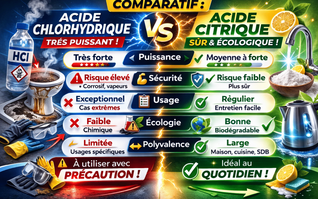 Acide chlorhydrique ou acide citrique : quelles différences pour le nettoyage ?
