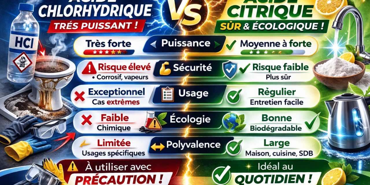 Acide chlorhydrique ou acide citrique : quelles différences pour le nettoyage ?